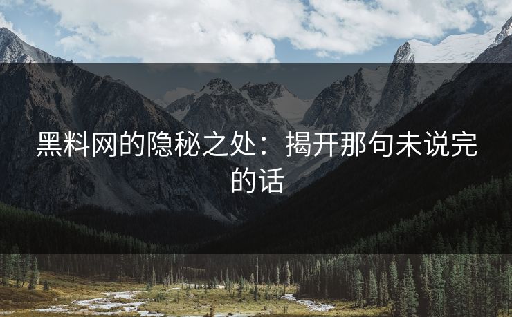 黑料网的隐秘之处：揭开那句未说完的话