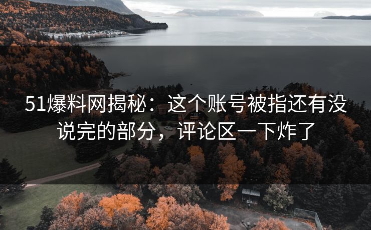 51爆料网揭秘：这个账号被指还有没说完的部分，评论区一下炸了