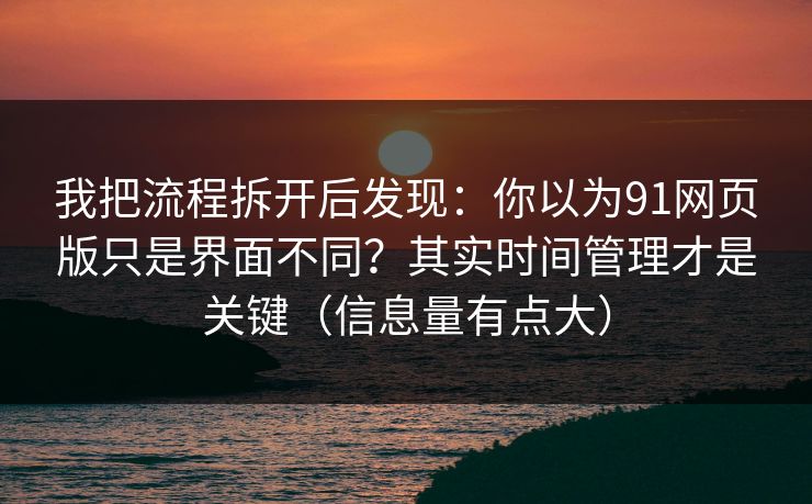 我把流程拆开后发现：你以为91网页版只是界面不同？其实时间管理才是关键（信息量有点大）